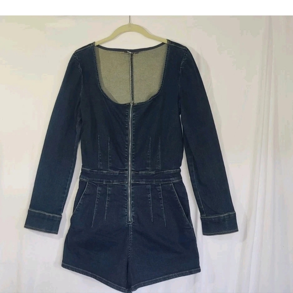 Free People x We the Free CRVY Blue Denim High Society Playsuit Romper US 6 - Picture 4 of 11